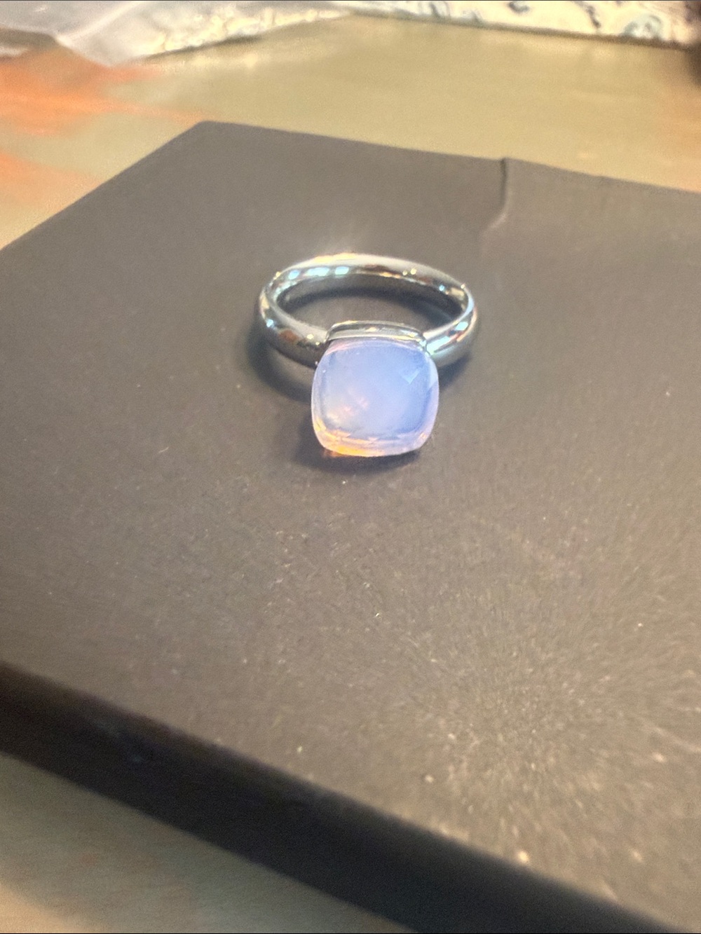 Silver Opalescent purple Qudo Cushion Ring